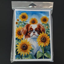 Load image into Gallery viewer, Japanese Chin in Sunflowers Greeting Cards - Blank Note Cards – 8-Pack of Artist-Designed Cards with Envelopes