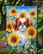 Load image into Gallery viewer, Japanese Chin in Sunflowers Garden Flag – Bright Dog-Themed Yard Decor