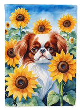 Load image into Gallery viewer, Japanese Chin in Sunflowers Garden Flag – Bright Dog-Themed Yard Decor