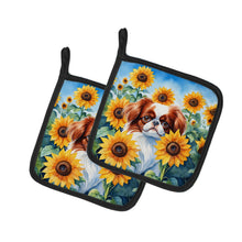 Load image into Gallery viewer, Japanese Chin in Sunflowers Pot Holders - Set of 2 Decorative Kitchen Helpers | Made in the USA