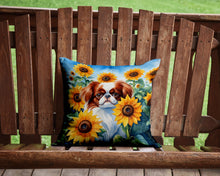 Load image into Gallery viewer, Japanese Chin in Sunflowers Throw Pillow - 14x14 Decorative Pillow – Art for Your Home &amp; Patio