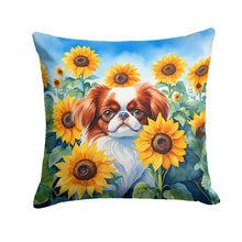 Load image into Gallery viewer, Japanese Chin in Sunflowers Throw Pillow - 14x14 Decorative Pillow – Art for Your Home &amp; Patio