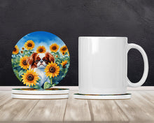 Load image into Gallery viewer, Japanese Chin in Sunflowers Large Sandstone Coasters Pack of 4