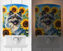 Load image into Gallery viewer, Keeshond in Sunflowers Ceramic Night Light