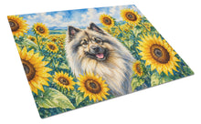 Load image into Gallery viewer, Keeshond in Sunflowers Cutting Board Tempered Glass Kitchen Cutting Surface, Heat Resistant Chopping Board with Non-Slip Feet, Decorative Food Prep &amp; Serving
