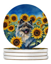 Load image into Gallery viewer, Keeshond in Sunflowers Large Sandstone Coasters Pack of 4