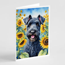 Load image into Gallery viewer, Kerry Blue Terrier in Sunflowers Greeting Cards - Blank Note Cards – 8-Pack of Artist-Designed Cards with Envelopes