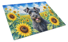 Load image into Gallery viewer, Kerry Blue Terrier in Sunflowers Cutting Board Tempered Glass Kitchen Cutting Surface, Heat Resistant Chopping Board with Non-Slip Feet, Decorative Food Prep &amp; Serving