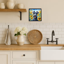 Load image into Gallery viewer, Kerry Blue Terrier in Sunflowers Framed Metal Print