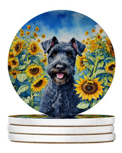 Load image into Gallery viewer, Kerry Blue Terrier in Sunflowers Large Sandstone Coasters Pack of 4