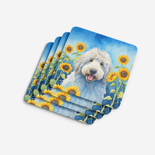 Load image into Gallery viewer, Komondor in Sunflowers Coasters - Set of 4 Lightweight Foam, Absorbent Drink Coasters