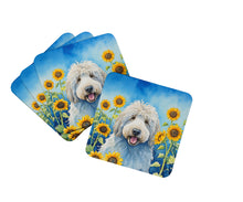 Load image into Gallery viewer, Komondor in Sunflowers Coasters - Set of 4 Lightweight Foam, Absorbent Drink Coasters