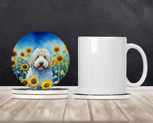 Load image into Gallery viewer, Komondor in Sunflowers Large Sandstone Coasters Pack of 4