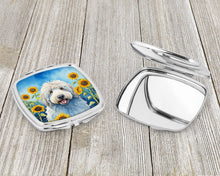 Load image into Gallery viewer, Komondor in Sunflowers Compact Mirror – Stylish Purse Mirror with Artistic Covers