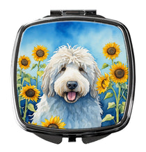Load image into Gallery viewer, Komondor in Sunflowers Compact Mirror – Stylish Purse Mirror with Artistic Covers