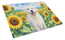 Load image into Gallery viewer, Kuvasz in Sunflowers Cutting Board Tempered Glass Kitchen Cutting Surface, Heat Resistant Chopping Board with Non-Slip Feet, Decorative Food Prep &amp; Serving