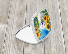 Load image into Gallery viewer, Kuvasz in Sunflowers Compact Mirror – Stylish Purse Mirror with Artistic Covers