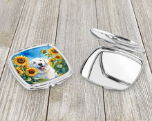 Load image into Gallery viewer, Kuvasz in Sunflowers Compact Mirror – Stylish Purse Mirror with Artistic Covers
