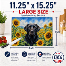 Load image into Gallery viewer, Labrador Retriever in Sunflowers Cutting Board Tempered Glass Kitchen Cutting Surface, Heat Resistant Chopping Board with Non-Slip Feet, Decorative Food Prep &amp; Serving