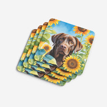 Load image into Gallery viewer, Labrador Retriever in Sunflowers Coasters - Set of 4 Lightweight Foam, Absorbent Drink Coasters