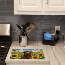 Load image into Gallery viewer, Labrador Retriever in Sunflowers Cutting Board Tempered Glass Kitchen Cutting Surface, Heat Resistant Chopping Board with Non-Slip Feet, Decorative Food Prep &amp; Serving