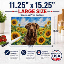 Load image into Gallery viewer, Labrador Retriever in Sunflowers Cutting Board Tempered Glass Kitchen Cutting Surface, Heat Resistant Chopping Board with Non-Slip Feet, Decorative Food Prep &amp; Serving