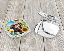Load image into Gallery viewer, Labrador Retriever in Sunflowers Compact Mirror – Stylish Purse Mirror with Artistic Covers