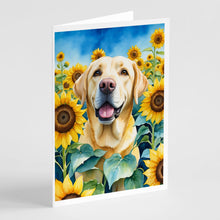 Load image into Gallery viewer, Labrador Retriever in Sunflowers Greeting Cards - Blank Note Cards – 8-Pack of Artist-Designed Cards with Envelopes