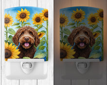 Load image into Gallery viewer, Labradoodle in Sunflowers Ceramic Night Light