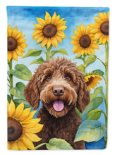 Load image into Gallery viewer, Labradoodle in Sunflowers Garden Flag – Bright Dog-Themed Yard Decor