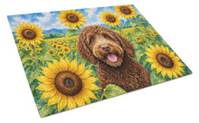 Load image into Gallery viewer, Labradoodle in Sunflowers Cutting Board Tempered Glass Kitchen Cutting Surface, Heat Resistant Chopping Board with Non-Slip Feet, Decorative Food Prep &amp; Serving