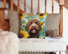 Load image into Gallery viewer, Labradoodle in Sunflowers Throw Pillow - 14x14 Decorative Pillow – Art for Your Home &amp; Patio