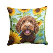 Load image into Gallery viewer, Labradoodle in Sunflowers Throw Pillow - 14x14 Decorative Pillow – Art for Your Home &amp; Patio