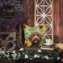 Load image into Gallery viewer, Labradoodle in Sunflowers Throw Pillow