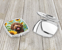 Load image into Gallery viewer, Labradoodle in Sunflowers Compact Mirror – Stylish Purse Mirror with Artistic Covers