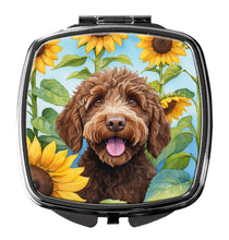 Load image into Gallery viewer, Labradoodle in Sunflowers Compact Mirror – Stylish Purse Mirror with Artistic Covers
