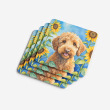 Load image into Gallery viewer, Labradoodle in Sunflowers Coasters - Set of 4 Lightweight Foam, Absorbent Drink Coasters