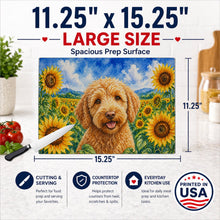 Load image into Gallery viewer, Labradoodle in Sunflowers Cutting Board Tempered Glass Kitchen Cutting Surface, Heat Resistant Chopping Board with Non-Slip Feet, Decorative Food Prep &amp; Serving