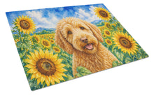 Load image into Gallery viewer, Labradoodle in Sunflowers Cutting Board Tempered Glass Kitchen Cutting Surface, Heat Resistant Chopping Board with Non-Slip Feet, Decorative Food Prep &amp; Serving