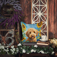 Load image into Gallery viewer, Labradoodle in Sunflowers Throw Pillow