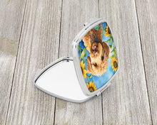 Load image into Gallery viewer, Labradoodle in Sunflowers Compact Mirror – Stylish Purse Mirror with Artistic Covers