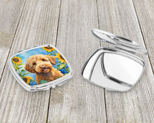 Load image into Gallery viewer, Labradoodle in Sunflowers Compact Mirror – Stylish Purse Mirror with Artistic Covers