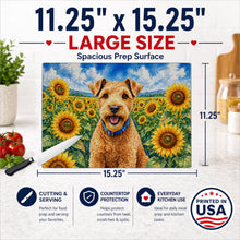 Load image into Gallery viewer, Lakeland Terrier in Sunflowers Cutting Board Tempered Glass Kitchen Cutting Surface, Heat Resistant Chopping Board with Non-Slip Feet, Decorative Food Prep &amp; Serving