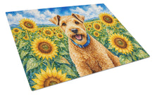 Load image into Gallery viewer, Lakeland Terrier in Sunflowers Cutting Board Tempered Glass Kitchen Cutting Surface, Heat Resistant Chopping Board with Non-Slip Feet, Decorative Food Prep &amp; Serving
