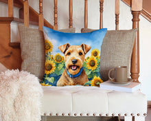 Load image into Gallery viewer, Lakeland Terrier in Sunflowers Throw Pillow - 14x14 Decorative Pillow – Art for Your Home &amp; Patio
