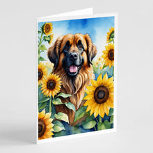 Load image into Gallery viewer, Leonberger in Sunflowers Greeting Cards - Blank Note Cards – 8-Pack of Artist-Designed Cards with Envelopes