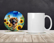 Load image into Gallery viewer, Leonberger in Sunflowers Large Sandstone Coasters Pack of 4