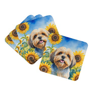 Load image into Gallery viewer, Lhasa Apso in Sunflowers Coasters - Set of 4 Lightweight Foam, Absorbent Drink Coasters