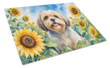 Load image into Gallery viewer, Lhasa Apso in Sunflowers Cutting Board Tempered Glass Kitchen Cutting Surface, Heat Resistant Chopping Board with Non-Slip Feet, Decorative Food Prep &amp; Serving