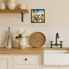 Load image into Gallery viewer, Lhasa Apso in Sunflowers Framed Metal Print